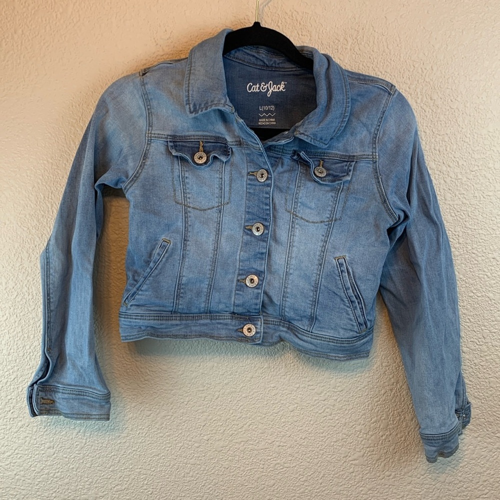 Cat & Jack sz L Jean Jacket casual preppy back to school girly light wash comfy
